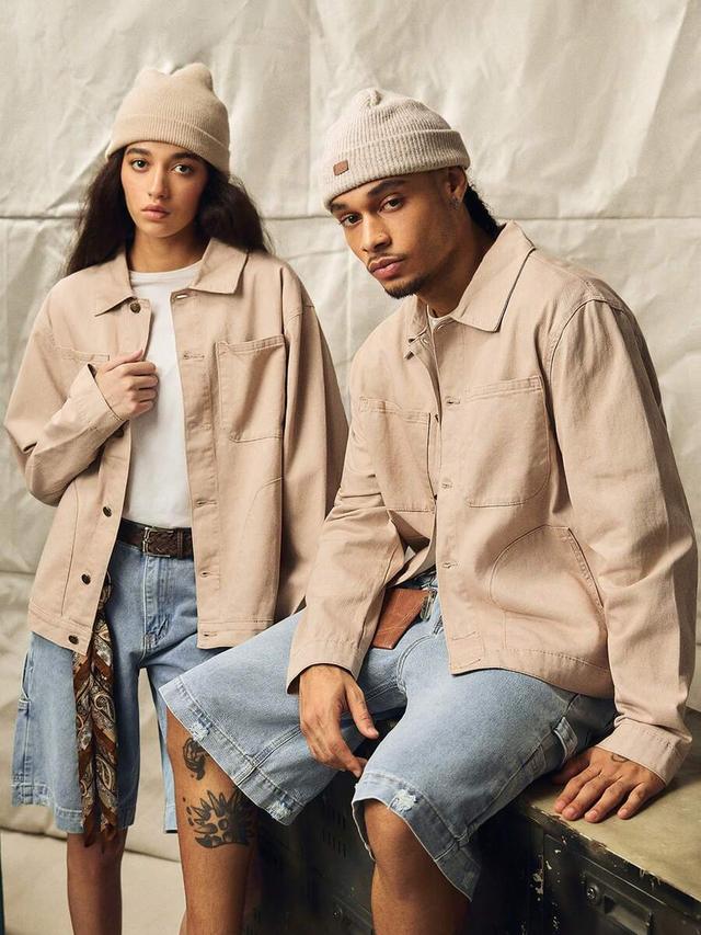norleigh men's retro khaki denim work jacket