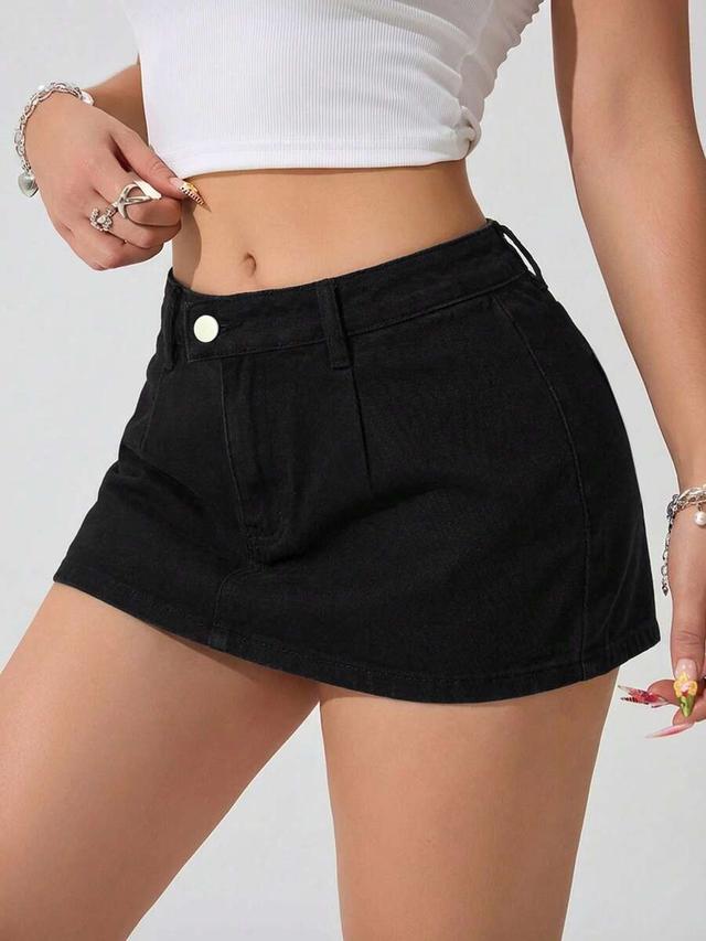 black denim mini skirt with waistband