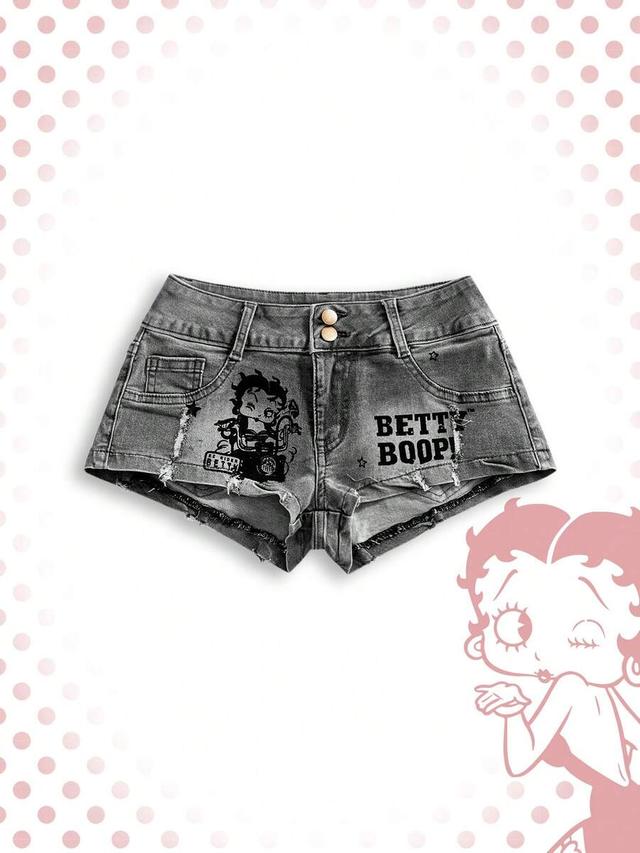 betty boop vintage motorcycle print denim shorts