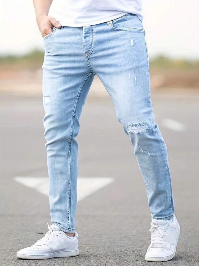 men's light wash distressed slim fit jeans