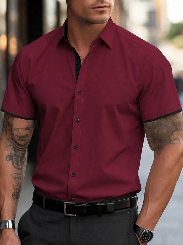 burgundy colorblock short sleeve formal shirt