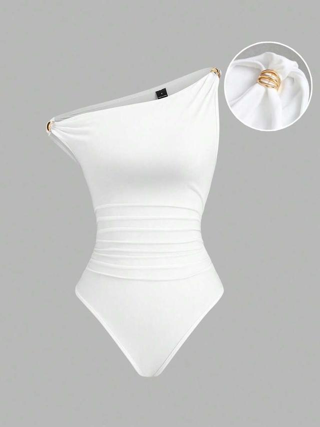 sweetra metal decor ruched white bodysuit