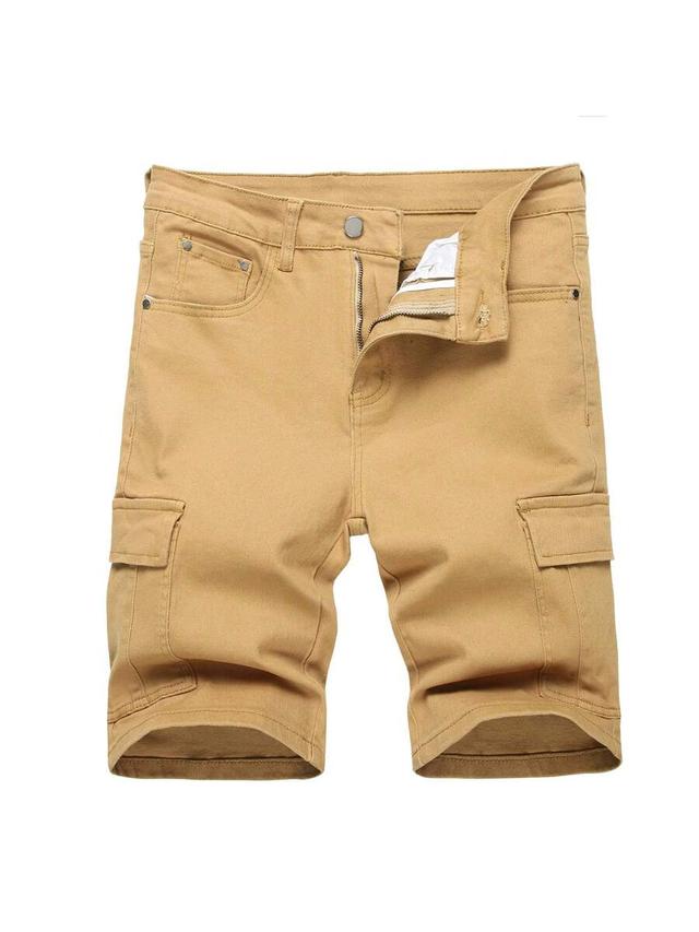 khaki stretch cotton cargo shorts