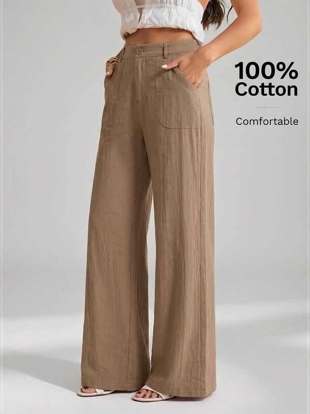 washed cotton low waist straight leg trousers in khaki