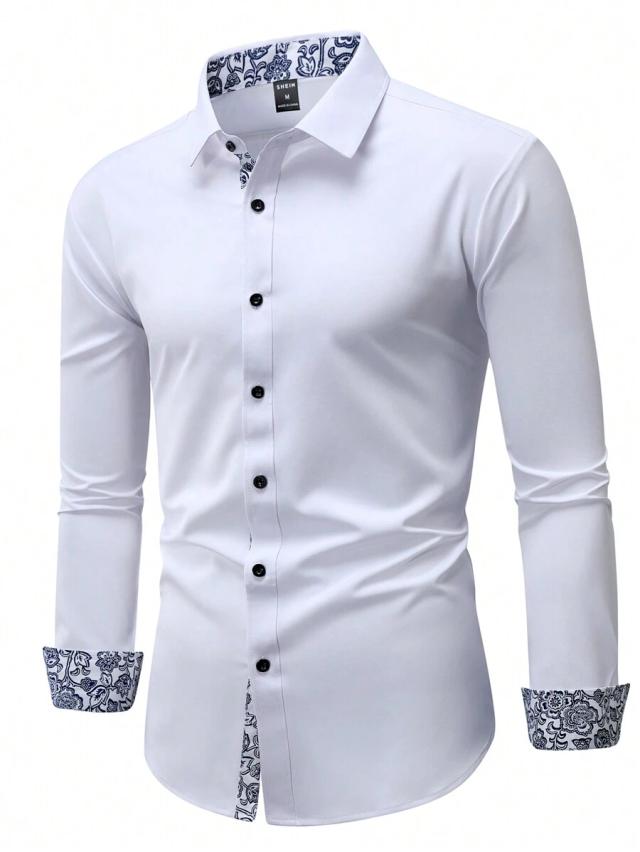 white floral patchwork long sleeve formal dress shirt