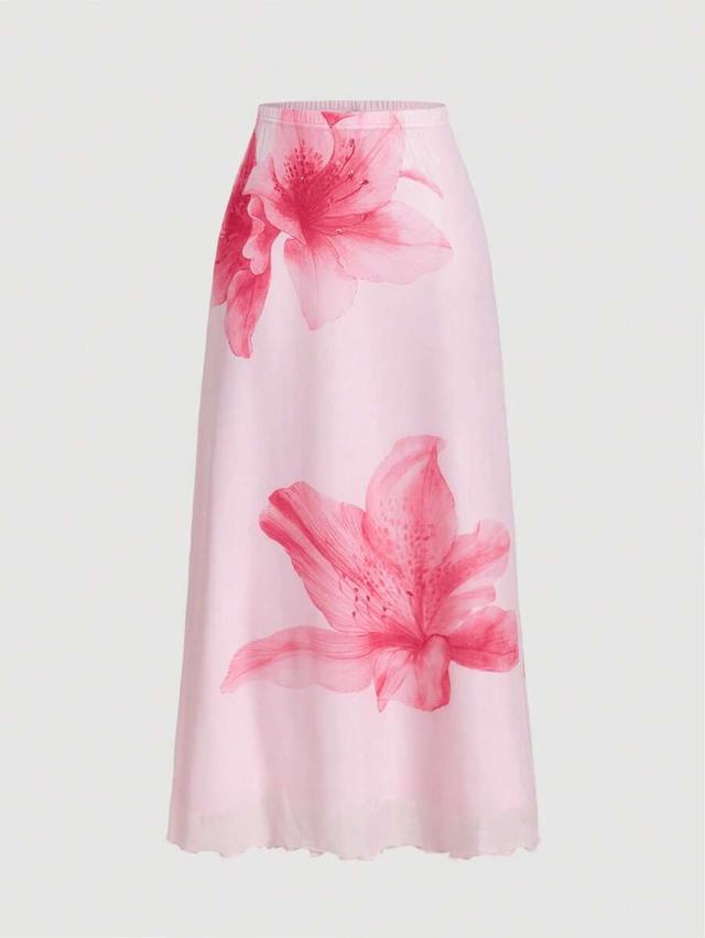 blush pink floral print midi skirt