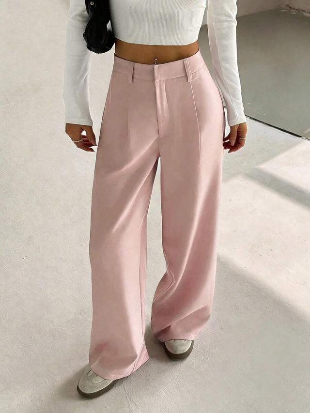 women's high-waisted pastel pink wide leg trousers