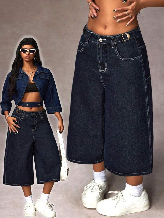 dark wash denim wide leg capri jeans
