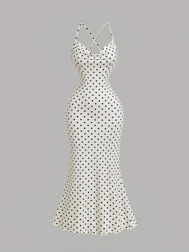 polka dot cowl neck midi slip dress