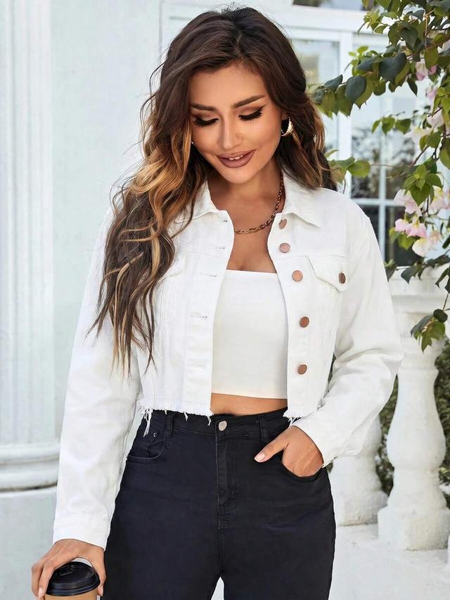 breezaya white pearl embellished cropped denim jacket
