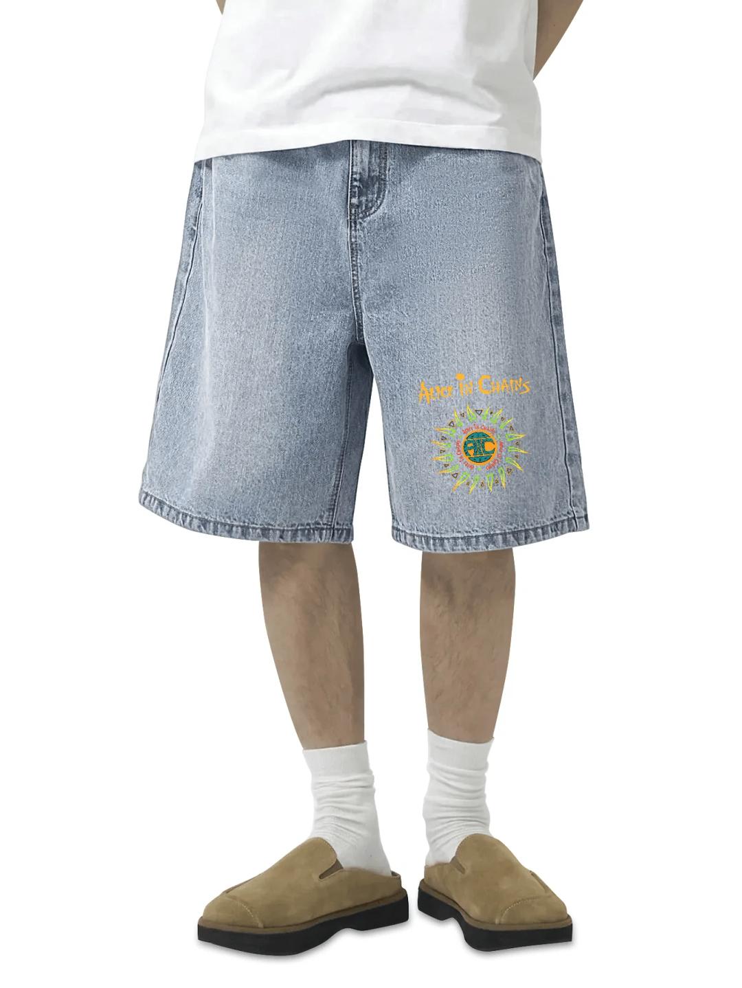 alice in chains graphic light wash denim shorts