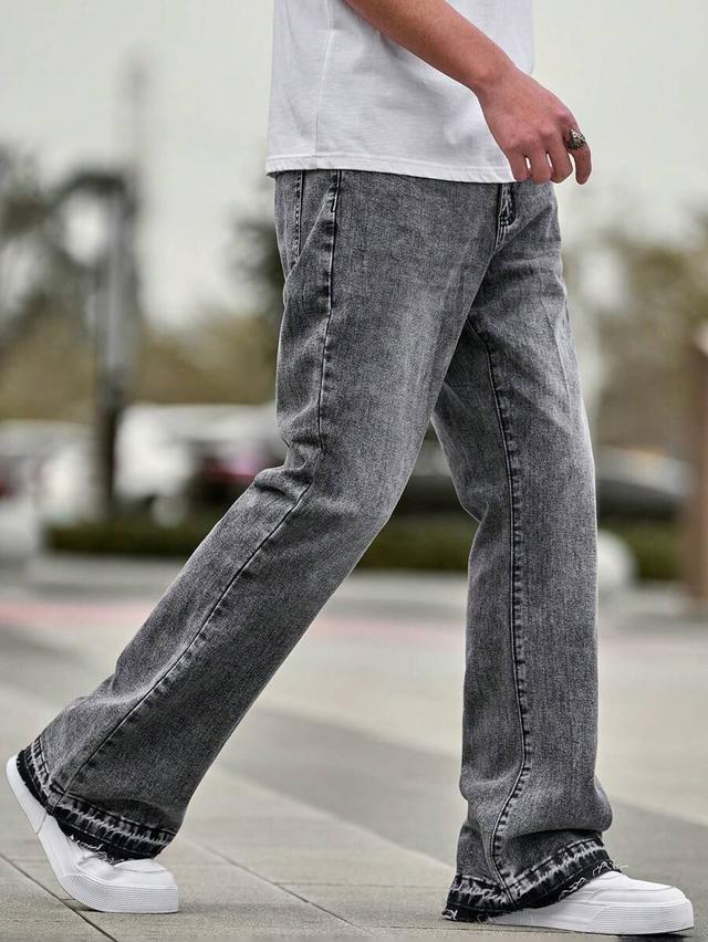 grey washed straight leg flare denim jeans