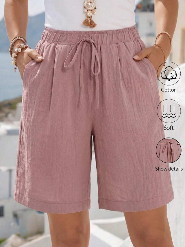 faunlyn solid color elastic waist cotton shorts