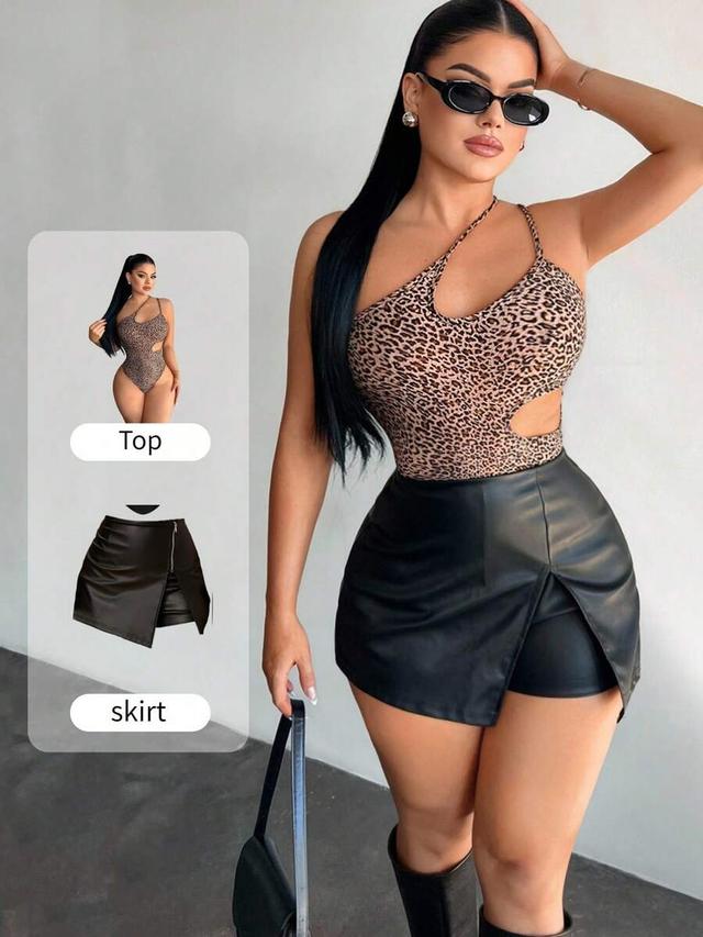 leopard print sleeveless cut out bodysuit