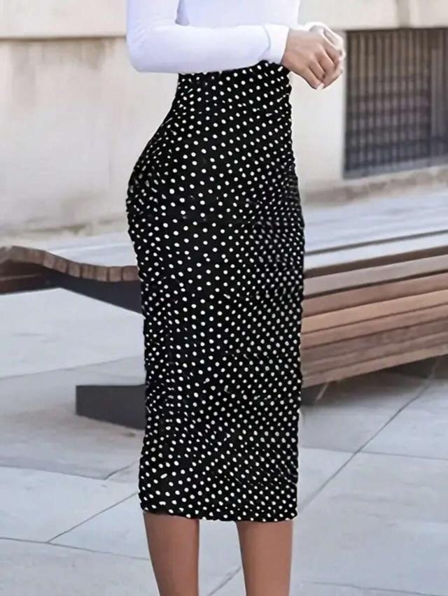 polka dot print high waist pencil skirt