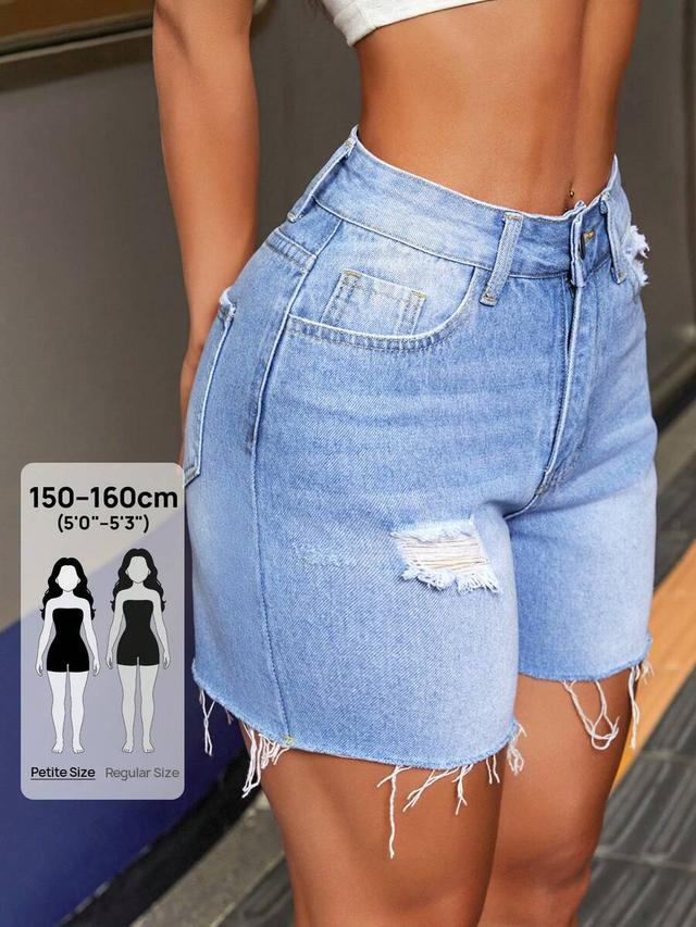 light wash distressed denim high rise shorts