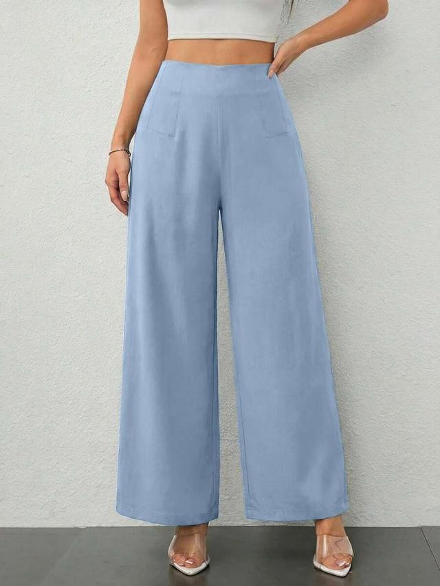 light blue high-waist wide-leg textured trousers