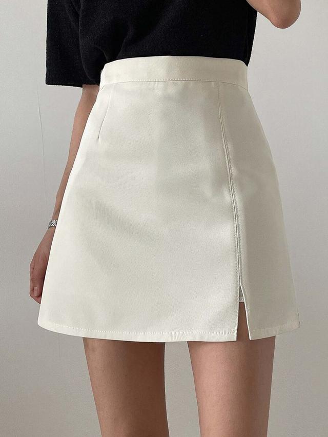 dazy high waist white split hem mini skirt