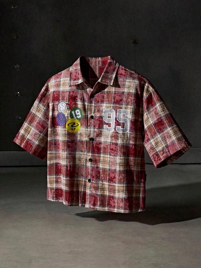 loose plaid short sleeve woven shirt