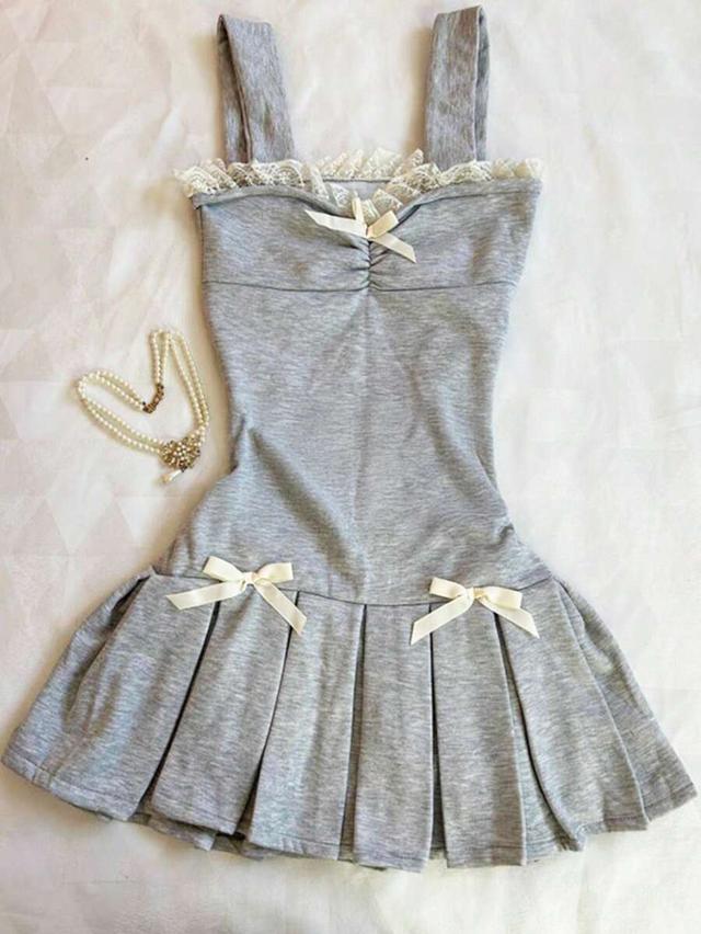 grey cotton jersey pleated hem dress with bows