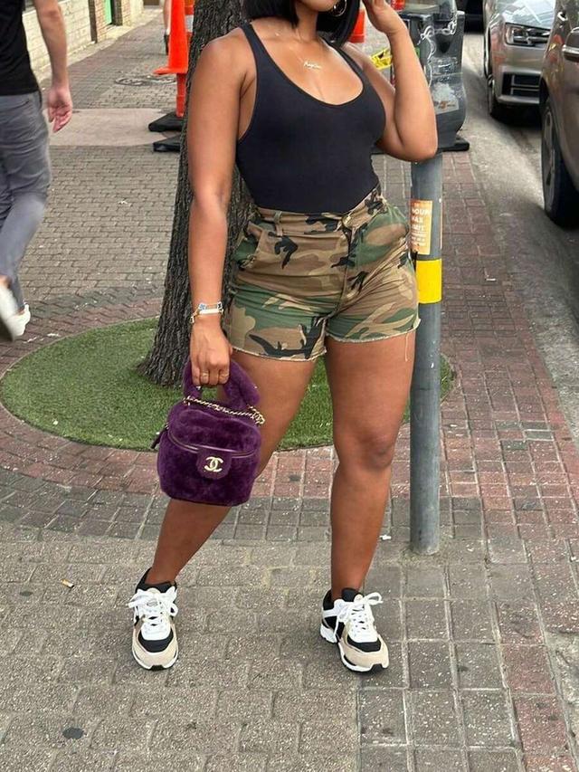 women's casual mid-waist camouflage print denim shorts