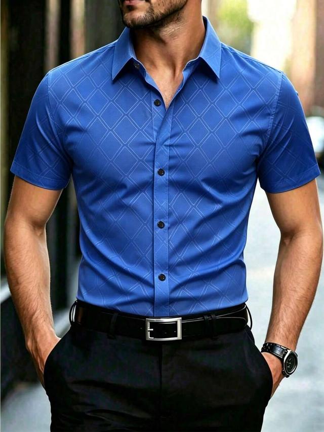men's blue minimalist diamond print short sleeve shirt