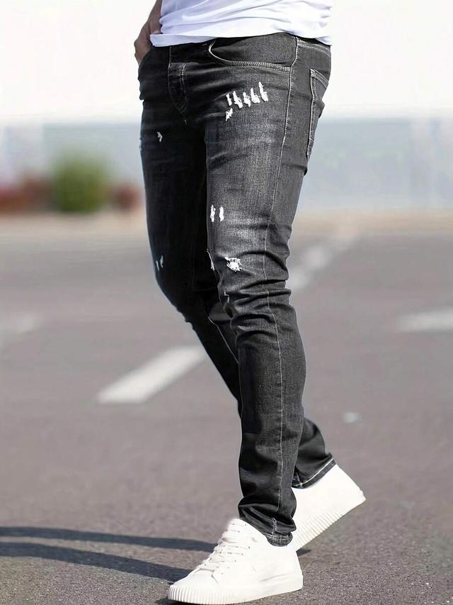 men's casual distressed black denim jeans