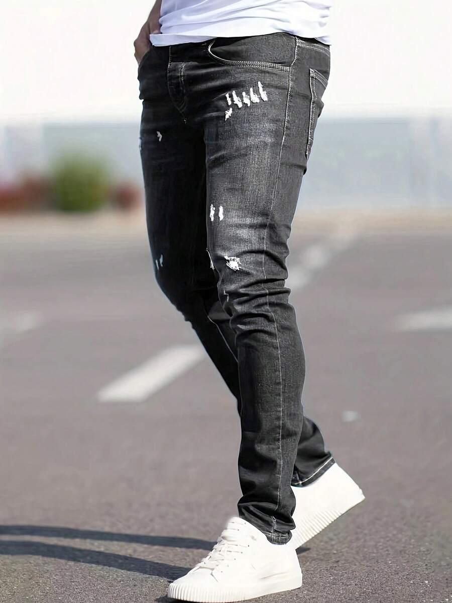 men's casual distressed black denim jeans