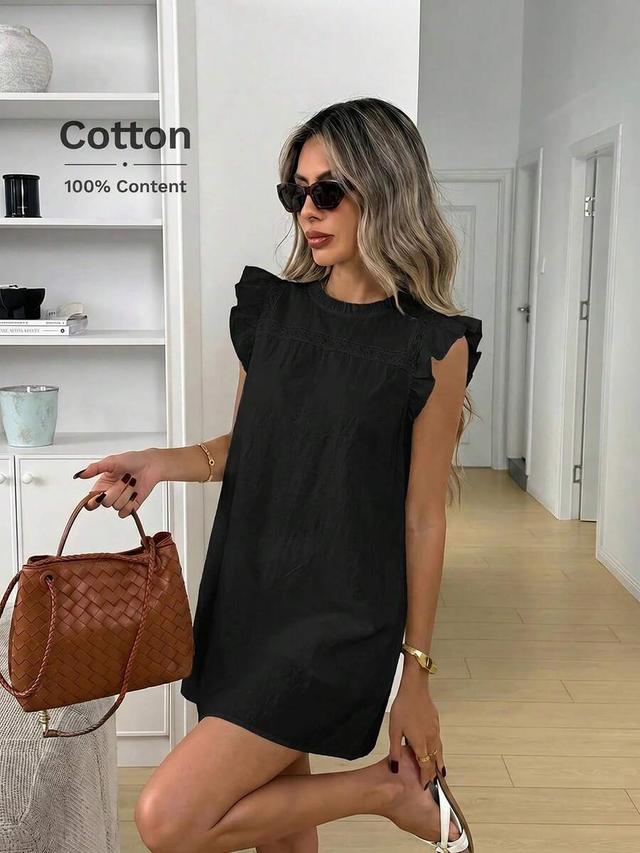 black cotton ruffle flutter sleeve a-line doll dress