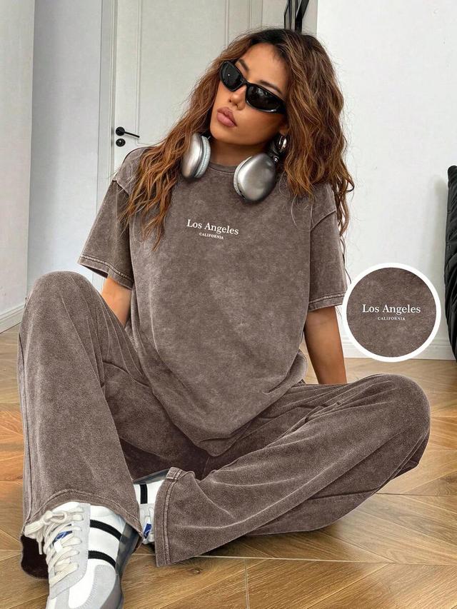washed brown casual relaxed fit trousers