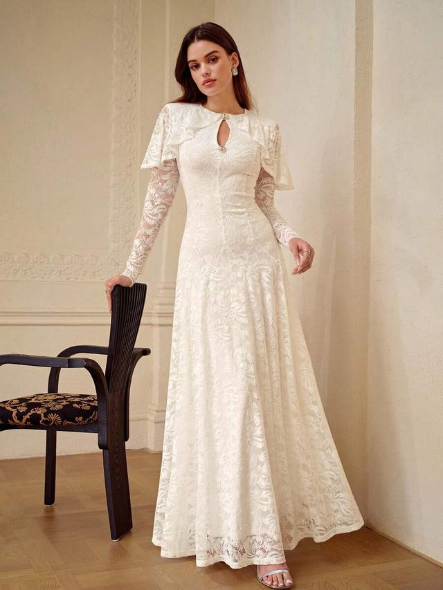 zeylah white lace shawl collar long sleeve dress
