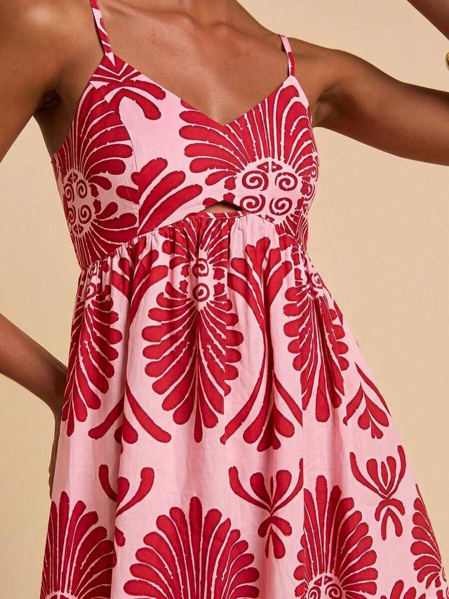 pink and red floral print backless mini dress
