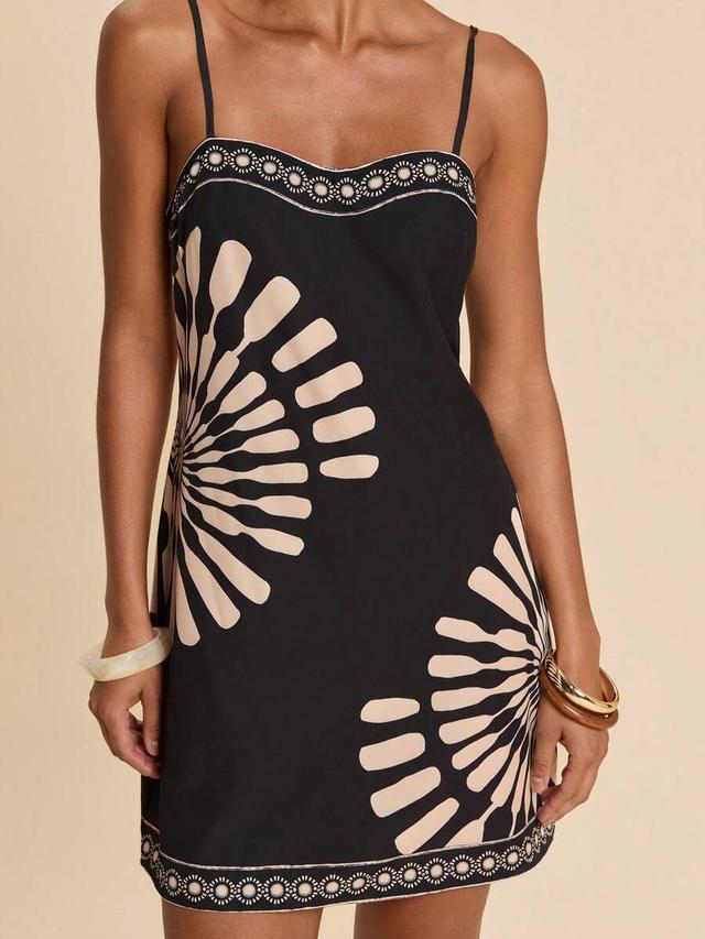 geometric print black camisole mini dress
