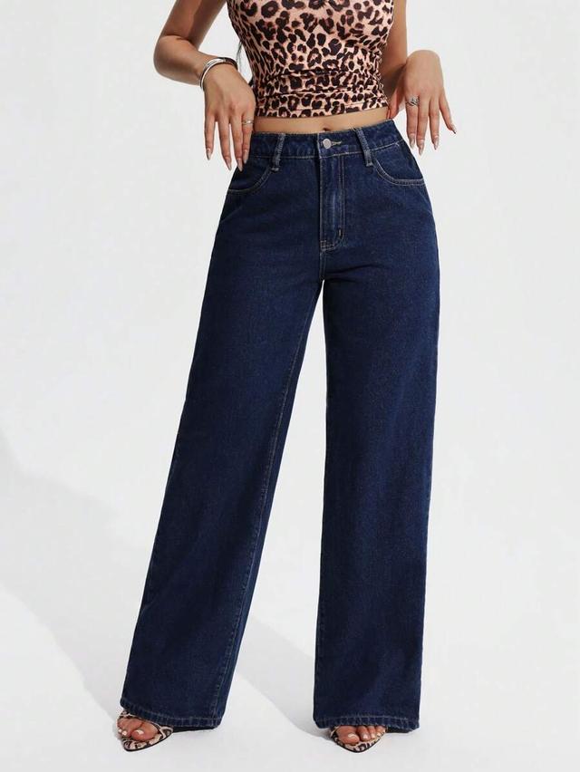dark wash high waisted wide leg denim jeans