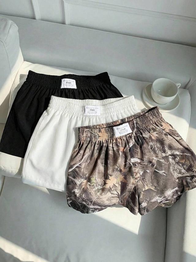 camouflage casual elastic waist printed and solid color shorts