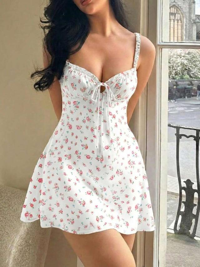 women's summer ditsy floral backless elastic camisole mini dress