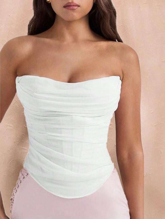 white ruched strapless corset top