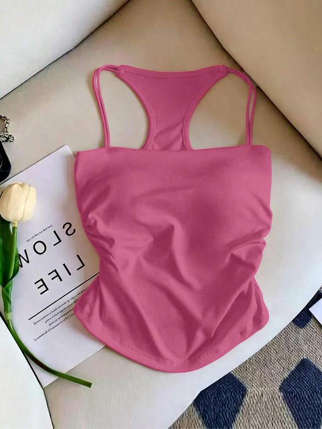 pink solid color casual racerback tank top