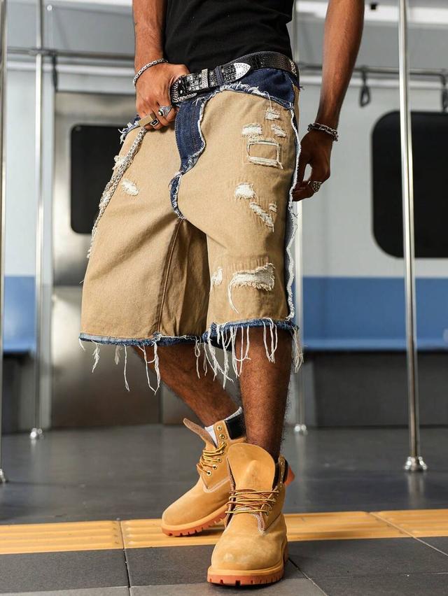 washed ripped frayed hem denim shorts with fringe