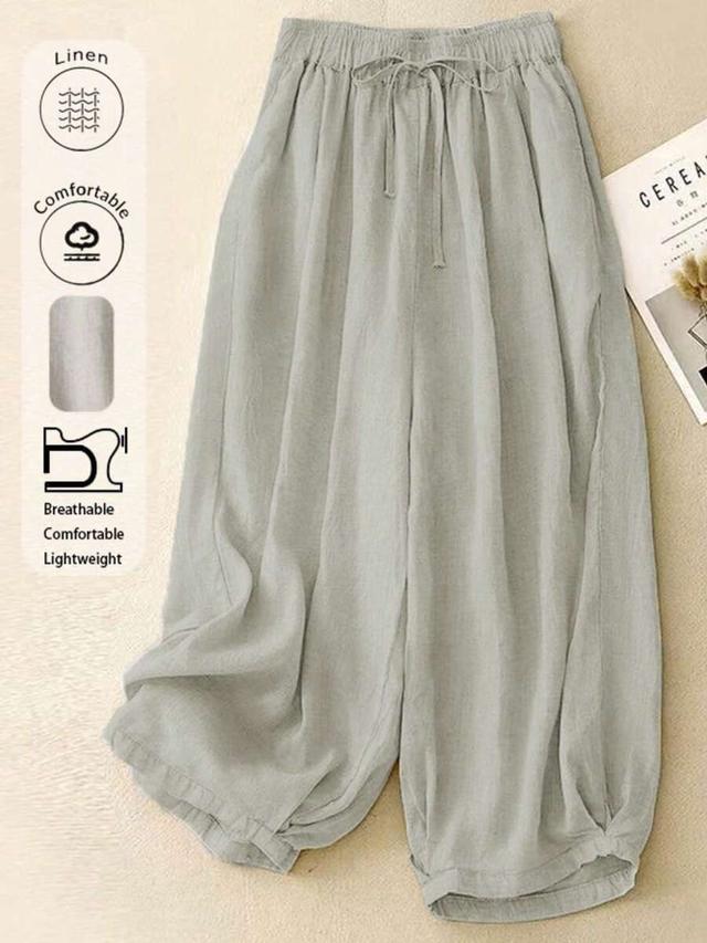 comfortable casual high waist elastic linen pants
