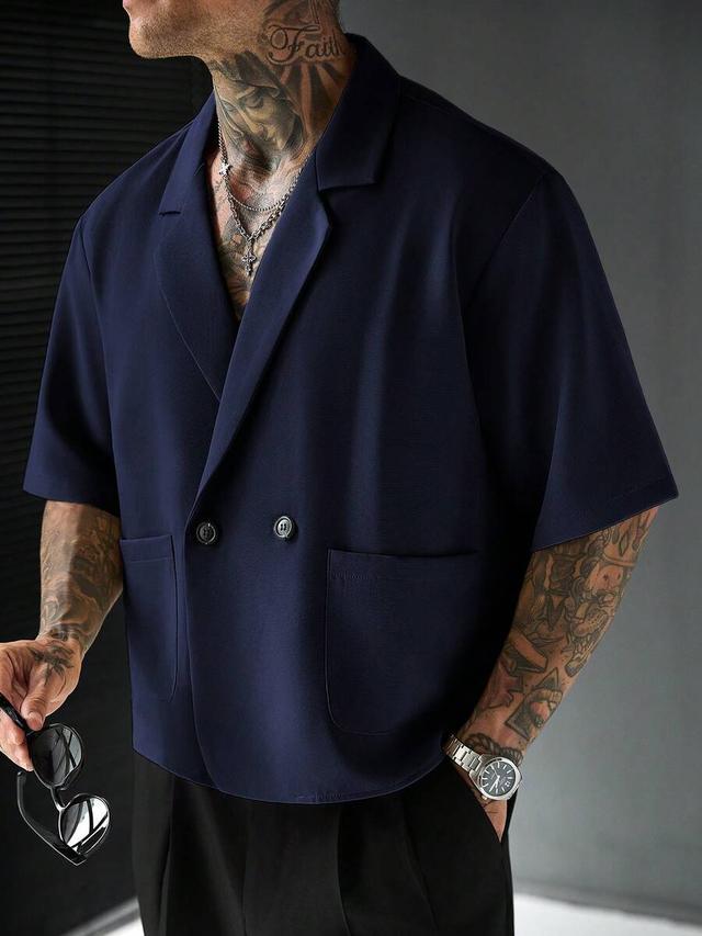slatemann navy solid color short sleeve shirt