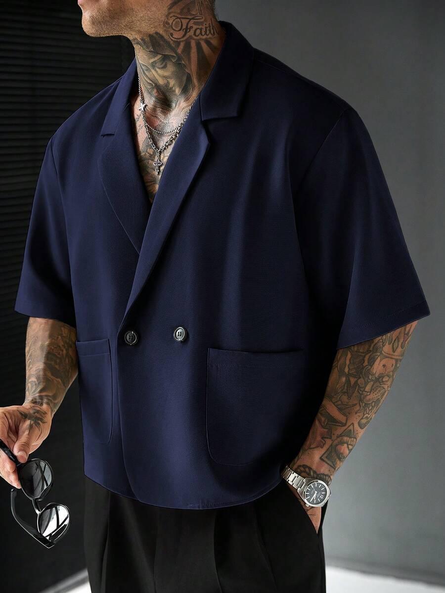 slatemann navy solid color short sleeve shirt