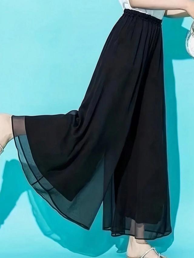 black sheer chiffon wide leg long pants