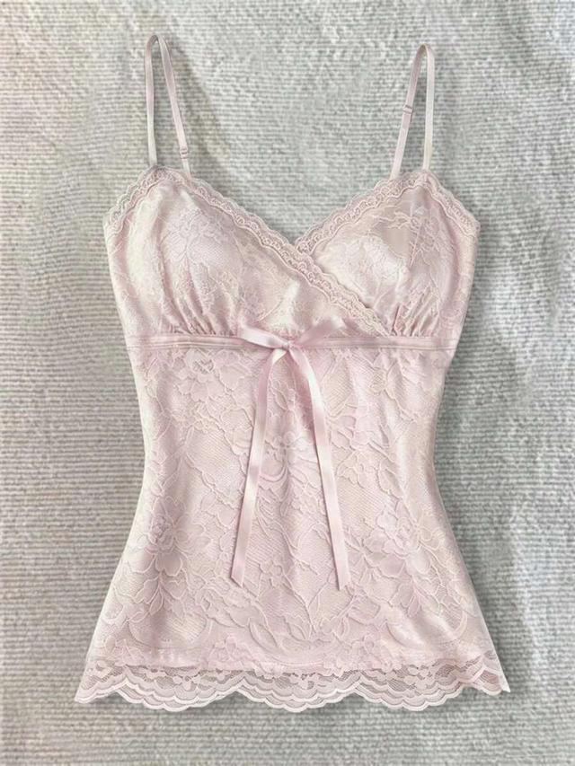 islasuriya cherry blossom pink lace bow tie camisole