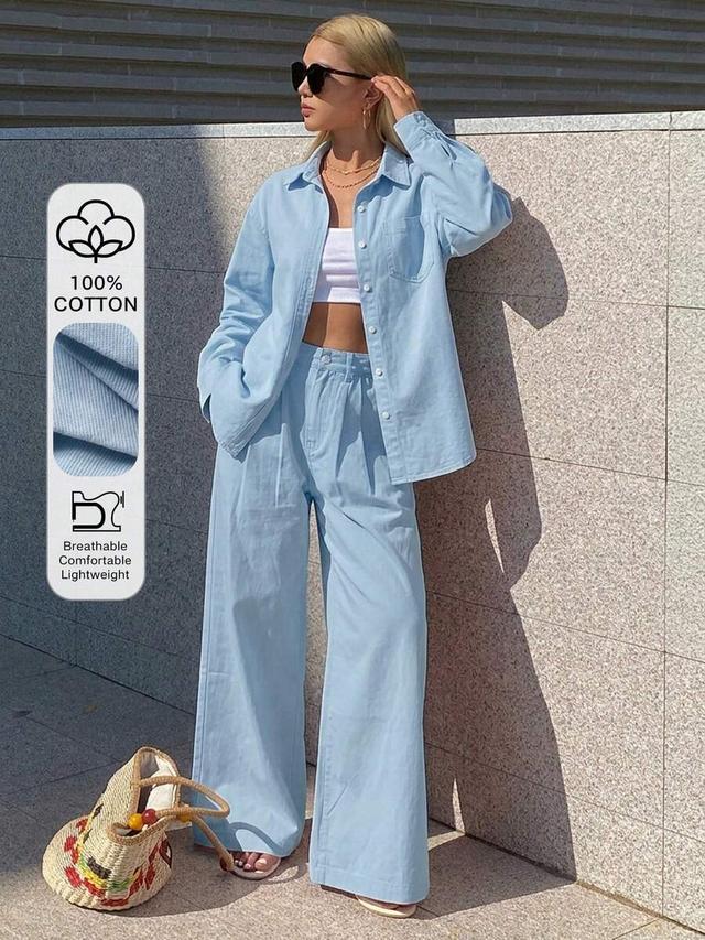 dazy women's collared loose shirt and straight-leg pants casual suit