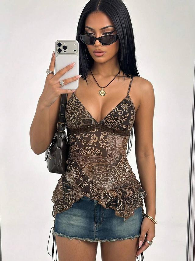 vintage paisley patchwork asymmetrical hem camisole top