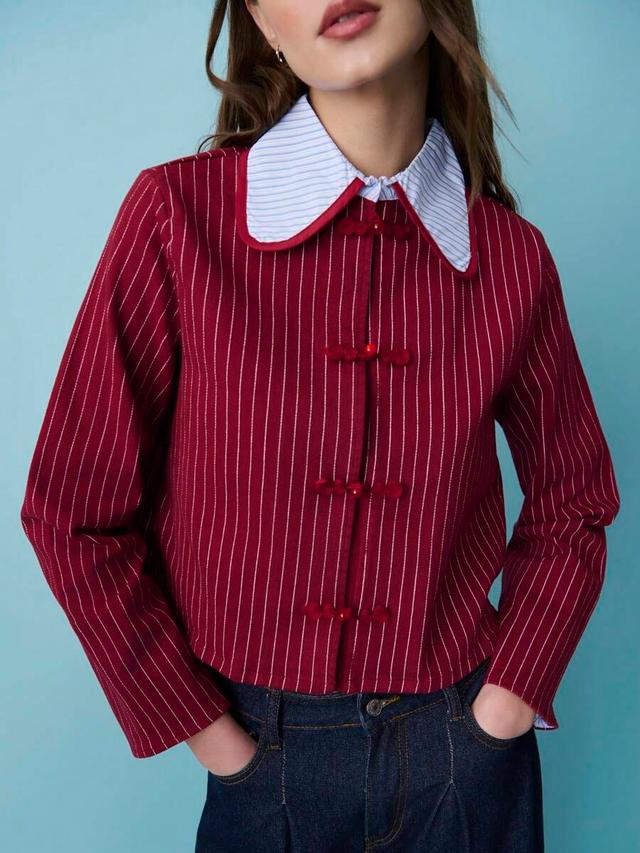 nöista burgundy striped long sleeve top