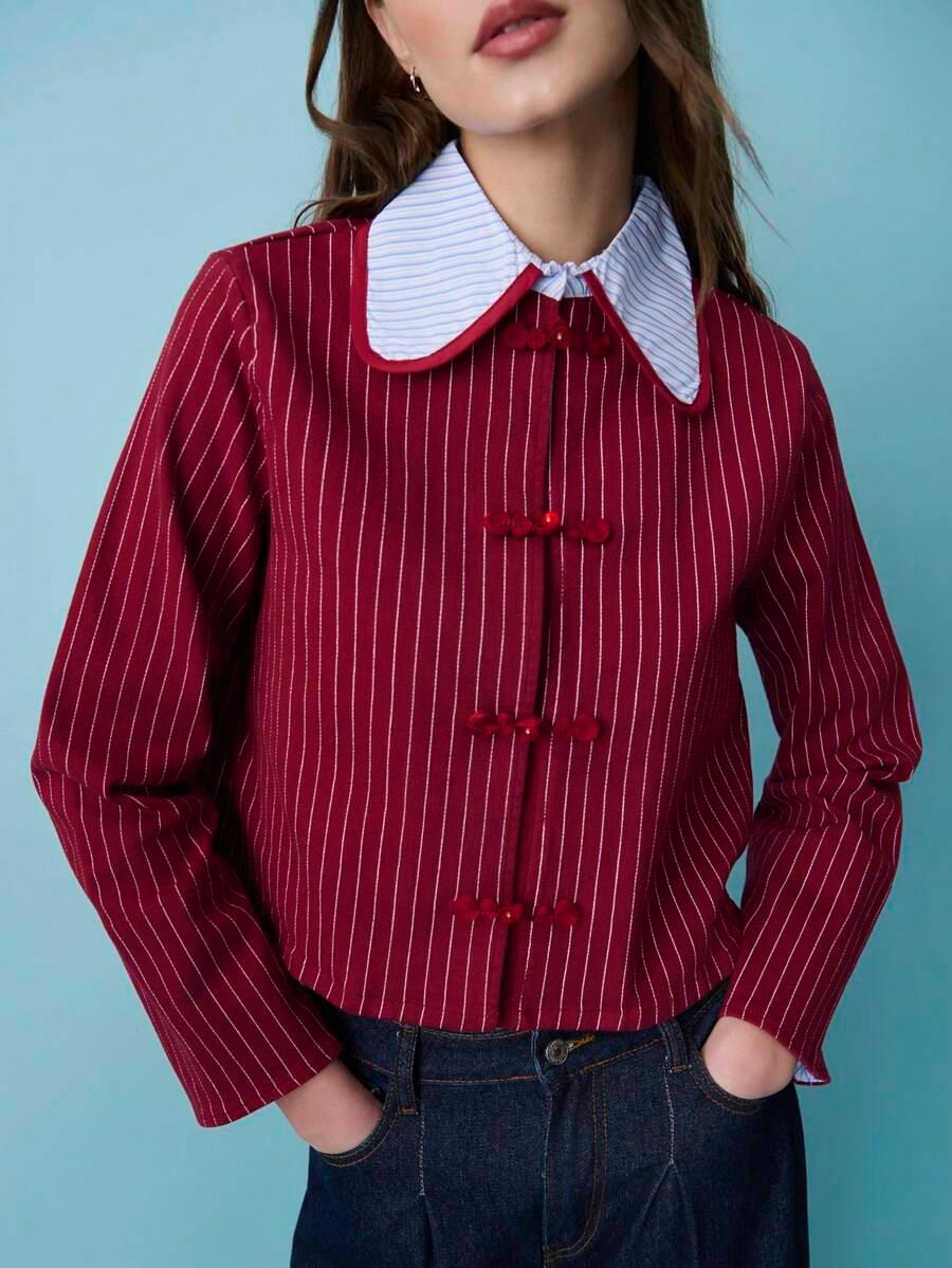 nöista burgundy striped long sleeve top