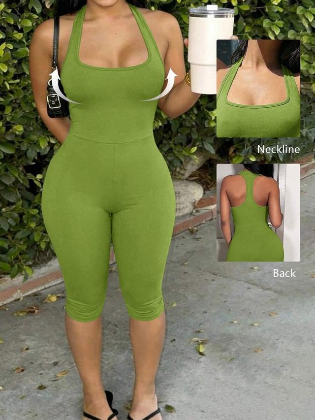 olive green sleeveless halter neck romper