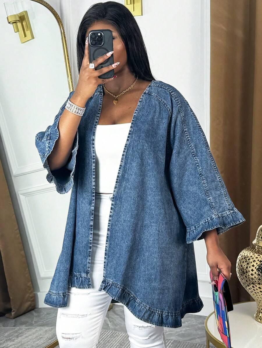 women's cropped denim cardigan boho shacket